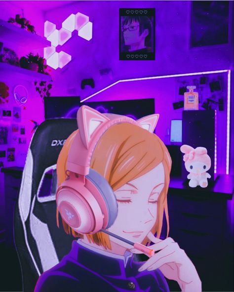 Gamer Girl Pfp, Gamer Anime Icon, Anime Headphones, Gamer Pfp, Gamer Icon, Gamer Girlfriend, Hello Kitty Games, Banner Twitch, Anime Nose