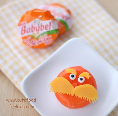 More Lorax! And I say never stop paying homage to the great Dr. Seuss. Find a round-up of Lorax foods and, better yet, make these perfect Lorax BabyBels from the BabyBel-decorating-master, HERE at Cute Food for Kids. Dr Seuss Lorax, Lorax Movie, Lorax Birthday, Lorax Party, Babybel Cheese, Healthy Cheese, Seuss Crafts, Seuss Party, Dr Seuss Birthday