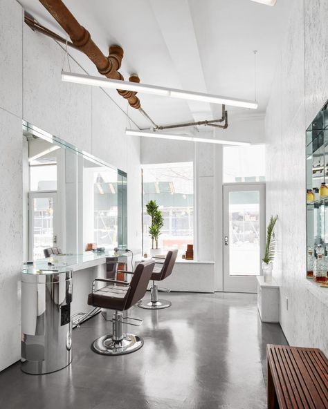 Architecture studio Also Office completes Minor Rose hair salon interior in New York Barber Shop Lighting, Minimalist Salon, Lo Aesthetic, Barbershop Design Interior, Barber Shop Interior, Hair Salon Design, Narrow Lot House, Hair Salon Interior, Office Architecture