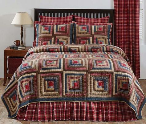 Rustic Log Cabin Decor, Rustic Quilts, Rustic Americana, Americana Home, Log Cabin Decor, Vhc Brands, Cabin Quilt, Rustic Bedding, Log Cabin Quilt