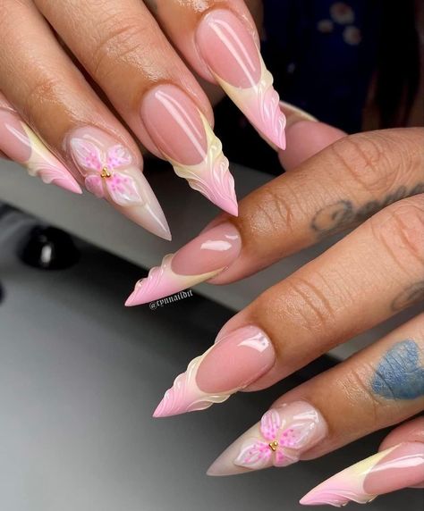 Orchid Nails, Purple Glitter Nails, 3d Nail Designs, Makeup Nails Designs, Spring Acrylic Nails, Romantic Nails, Punk Nails, Glamour Nails, Simple Acrylic Nails