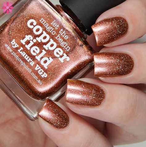 Copper Field by Picture Polish Copper Gel Nails, Fall Copper Nails, Copper Nails Acrylic, Copper Nail Color, Cooper Nails, Santorini Nails, Elegant Nail Colors, Copper Nail Polish, Wednesday Nails