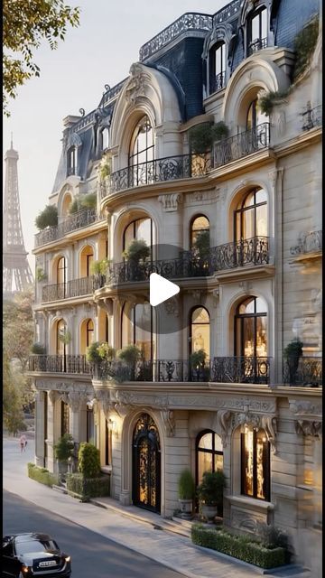 Beautiful Hotels Ai on Instagram: "❤️Imagine a hotel in the heart of Paris with views of the Eiffel Tower, combining elegant French architecture with modern luxury. 🇫🇷    The facade is adorned with graceful balconies featuring wrought-iron railings, while inside, a grand foyer with stained glass and exquisite furnishings awaits. The hotel exudes an atmosphere of refinement and comfort, offering breathtaking views of Paris from private terraces, cozy bedrooms, and balconies overlooking historic rooftops.    It’s the perfect place to immerse yourself in Parisian romance and indulge in luxury in the heart of the city." French Terrace, Parisian Architecture, Paris Luxury, Grand Foyer, French Architecture, Iron Railing, Paris Hotels, French Country House, Beautiful Hotels