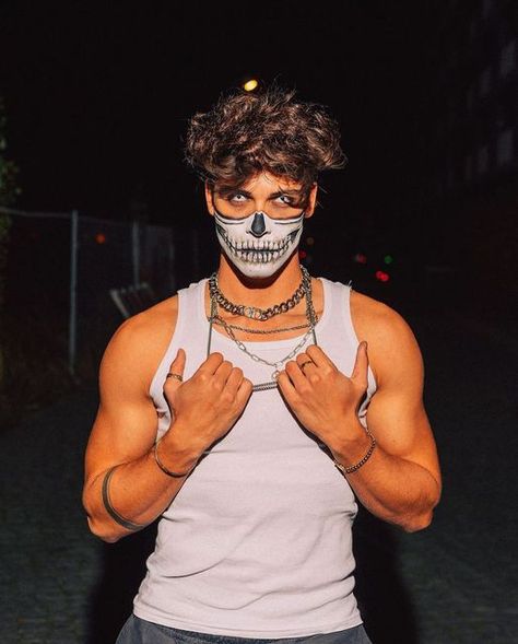 Guys Halloween Makeup, Tim Schaecker, Mens Halloween Makeup, Gay Halloween Costumes, Gay Costume, Elevator Boys, Costume For Men, Skeleton Face, Cute Couple Halloween Costumes