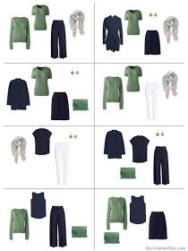 8 outfits in navy and white accented with lovet green Navy And Green Outfits, Green Business Casual, Buisness Casual Women Outfits Chic, Buisness Casual Women, Green Outfits For Women, Business Casual Spring, Spring Business Casual Outfits, Chic Capsule Wardrobe, French Capsule Wardrobe