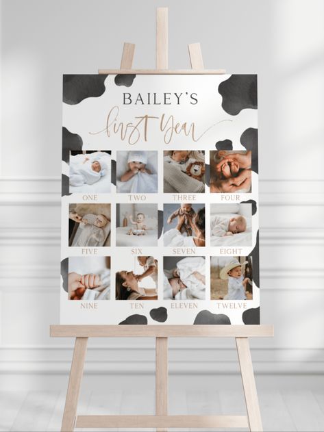 Highland Cow First Birthday Party, First Birthday Cow Theme, Holy Cow I’m One, Cow Birthday Decorations, Cow Print Birthday Party, Cow Themed Birthday Party, 1st Birthday Photo Collage, Holy Cow Im One, Cow 1st Birthday