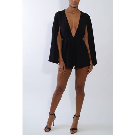 Summer Rompers, Romper Summer, Arm Jewelry, Cape Sleeves, Sleeved Romper, Black Romper, Stunning Dresses, Playsuit, Playsuit Jumpsuit