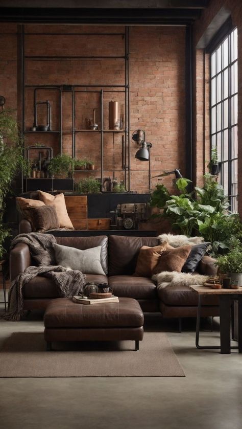 Industrial Chic Living Room, Industrial Decor Living Room, Masculine Living Rooms, Industrial Style Living Room, Industrial Style Bedroom, Urban Living Room, Industrial Style Interior, Modern Industrial Decor, Industrial Style Decor