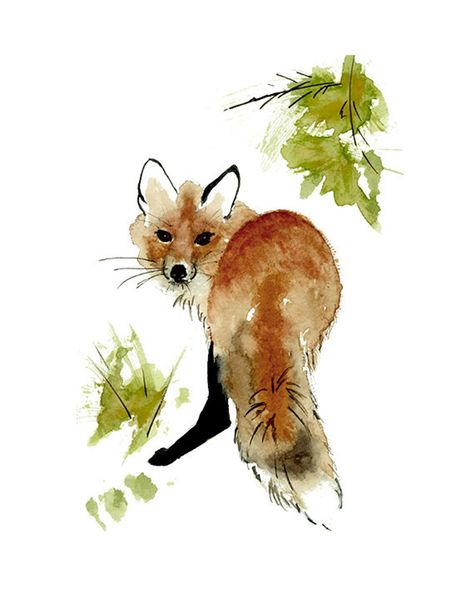 Red Fox Print from Original Watercolor Painting Red Fox | Etsy Woodland Art Print, Fox Painting, Woodland Art, Fox Illustration, Fox Print, Watercolor Art Lessons, Fox Art, Alphonse Mucha, Arte Animal