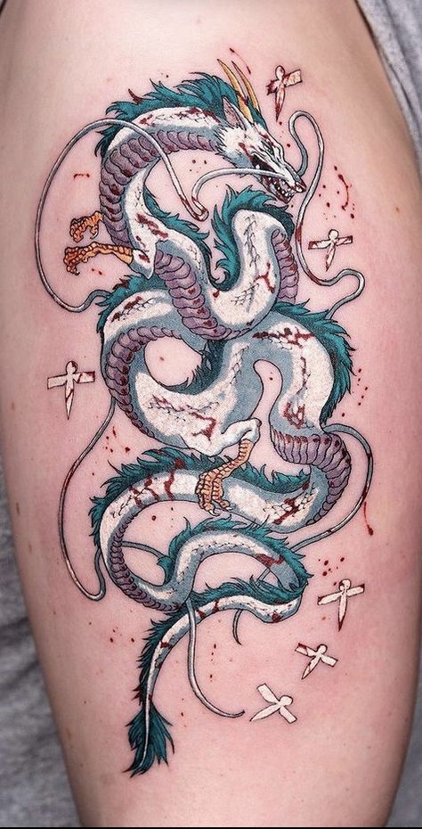 Princess Mononoke Tattoo, 16 Tattoo, Chihiro Y Haku, Dragon Sleeve Tattoos, Dragon Tattoo Designs, Tattoo Work, Dope Tattoos, Beauty Tattoos, Piercing Tattoo