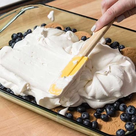 Lemon Blueberry Icebox Cake Lemon Blueberry Icebox Cake, Blueberry Icebox Cake, Recipes For Desserts, Ginger Snap Cookies, Icebox Cake, Lemon Cream, Ice Box, Lemon Blueberry, Food Trends