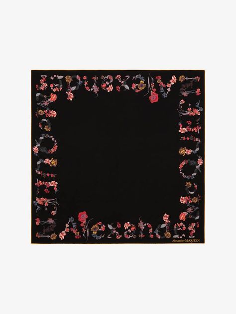 Mcqueen Scarf, Print Scarf Design, Silk Scarf Design, Black Alexander Mcqueen, Hearts Design, Silk Twill Scarf, Iconic Fashion, Designer Scarves, Motif Design