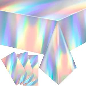 Iridescent Tablecloth, Iridescent Party Decorations, Holographic Party, Iridescent Decor, Cat Themed Parties, Iridescent Party, Rainbow Party Decorations, Holographic Foil, Birthday Table