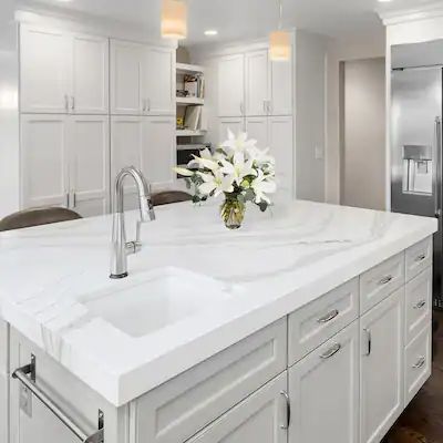 Island Sinks, Quartz Kitchen Countertops White, Hollywood Bathroom, Quartz Kitchen Countertops, Prep Sink, Kitchen Prep, Marble Counter, White Kitchen Design, Bar Sink