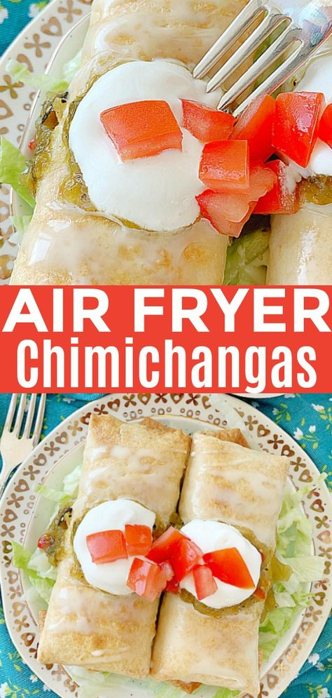 Air Fryer Chimichangas, Air Fryer Recipes Healthy Low Carb, Chicken Chimichangas, Chicken Beans, Air Fryer Oven Recipes, Air Fry Recipes, Velveeta Cheese, Air Fryer Recipes Chicken, Mexican Cheese