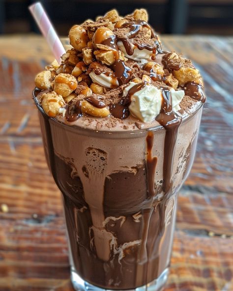 ULTIMATE CHOCOLATE PEANUT BUTTER SHAKE EXTRAVAGANZA 🍫🥜🥤 Ingredients: 2 cups vanilla ice cream 1 cup chocolate ice cream 1/2 cup milk (adjust for desired thickness) 1/4 cup creamy peanut butter 2 tablespoons chocolate syrup 1 teaspoon vanilla extract Whipped cream (for topping) Mini chocolate chips (for topping) Crushed peanuts (for topping) Peanut butter cups, chopped (for garnish) Chocolate sprinkles (for garnish) Peanut butter drizzle (optional) Directions: Step 1: Blend the Shake Comb... Garnish Chocolate, Peanut Butter Drizzle, Yummy Milkshake Recipes, Peanut Butter Shake, Yummy Ice Cream, Milkshake Recipes, Chocolate Sprinkles, Yummy Comfort Food, Chocolate Ice