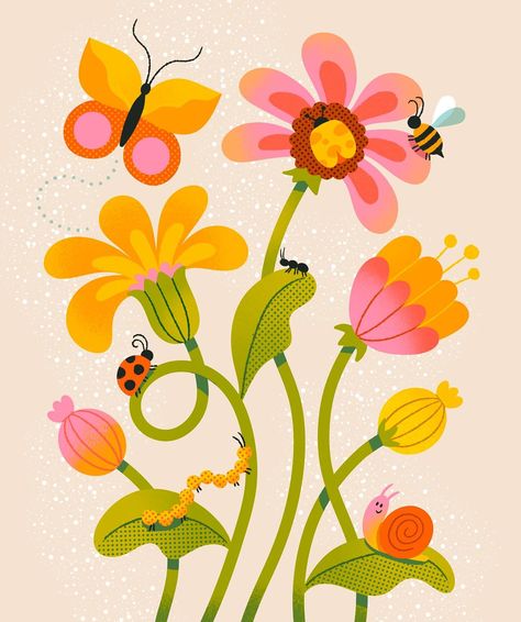 Drawing some busy bugs for the Sweet Spring drawing challenge #sweetspring2024 🐛 🐞 🐜 Hosted by @roymeister @winkandwonder @heyalissandra @clarelewisillustration Flowers With Faces, Bugs Illustration, Floral Drawing Design, Calendar Design Inspiration, Bugs Drawing, Spring Drawing, Spring Illustration, Easy Flower Painting, Flower Graphic Design