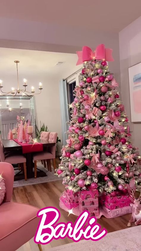 Find 'pink decor' on TikTok | TikTok Search Pink Barbie Christmas Tree, Barbie Xmas Tree, Pink Decor Christmas Tree, Pink Candyland Christmas, Pink Christmas Living Room, Hot Pink Christmas Aesthetic, Diy Pink Christmas Decorations, Christmas Tree Ideas Pink, Pink Xmas Decor