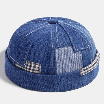 Patch Stitching, Cap Men Fashion, Denim Hats, Brimless Hat, Hats Beanie, Skull Hat, Denim Pocket, Fancy Hats, Denim Hat