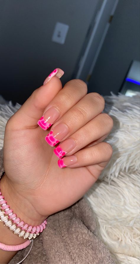 Pink Extra Nails, Short Nails With Flowers, Hot Pink Nails Short, Hot Pink Short Nails, Pink Short Nails, Extra Nails, Nails With Flowers, Nail Decals Diy, Kitty Clothes