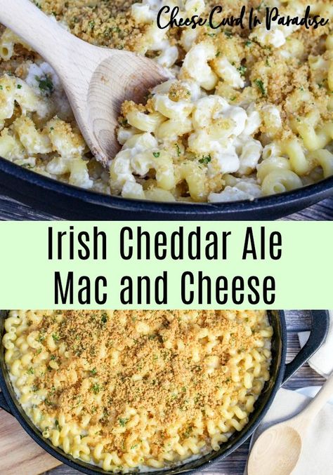 Irish Cheddar Ale Mac and Cheese is the best addition to any St. Patrick's Day menu. Delicious next to corned beef and cabbage. The pasta is folded into a sharp white cheddar sauce, studded with green onion and baked to get a buttery crust. #StPatricksDayrecipes #Irishmacandcheese #irishcheddar #macandcheese #OurFamilyTable White Cheddar Sauce, Irish Meals, St Patrick's Day Menu, Cheddar Sauce, Irish Cheddar, Cheddar Mac And Cheese, Baby Dinner, Corned Beef And Cabbage, Indian Dinner