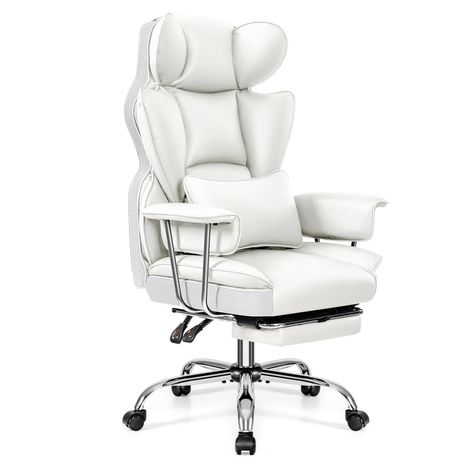 PRICES MAY VARY. Ergonomic Design with Adjustability: This executive office chair is specifically designed with a focus on human body ergonomics. The big and tall office chair fit body natural curves, promoting a healthy sitting posture.This leather office chair with foot rest offers a wide range of adjustable features including seat height, tilt tension angle for reclining, and 360°rotating and slide, allowing you to find the perfect sitting position for individual needs. Superior Comfort: BEST Large Home Office, Office Chair White, Reclining Office Chair, White Office Chair, Chair With Footrest, Executive Office Chair, Comfortable Office Chair, Home Office Chair, Office Chair Design