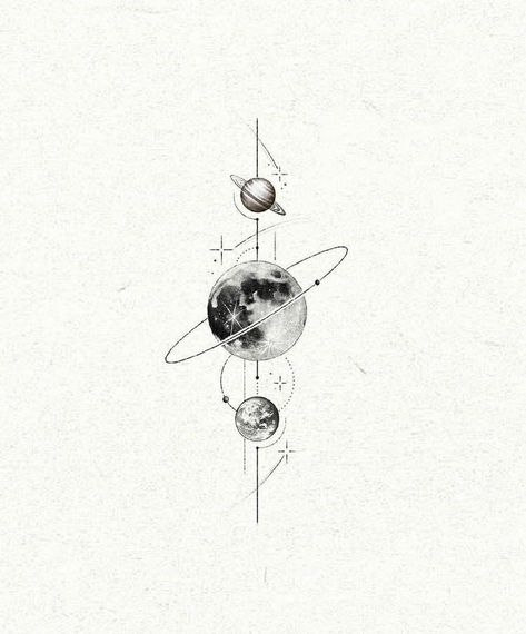 Geometric Universe Tattoo, Astronomy Tattoo, Saturn Tattoo, Universe Tattoo, Planet Tattoos, Mommy Tattoos, Clever Tattoos, Handpoke Tattoo, Muster Tattoos