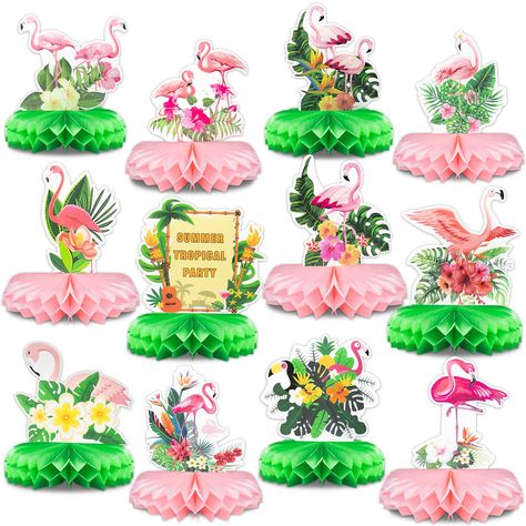 PRICES MAY VARY. Flamingo Party Decorations - Are you ready for a flamingo themed party? This set contains 12pcs flamingo honeycomb centerpieces, enough for your daily or holiday decorating needs. The proper size make these hawaiian party decorations a adorable party favor and will add a lot of joy to your guests. 12 Unique Designs - With 12 attractive flamingo themed design, these table centerpieces are matched with classic colors and floral elements, which are cute and vibrant. Display your pa Tables Centerpieces, Flamingo Party Decor, Flamingo Themed Party, Luau Party Supplies, Aloha Party, Hawaiian Party Decorations, Party Table Centerpieces, Birthday Party Background, Flamingo Birthday Party