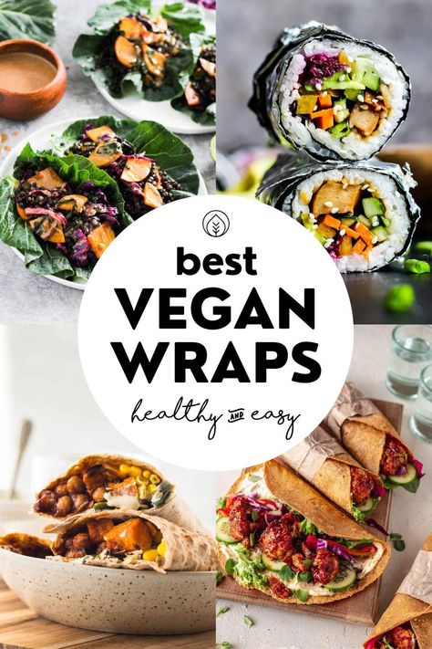 Looking for healthy lunch ideas? These tasty and easy vegan wraps are perfect for a convenient & homemade to-go lunch. Find clean eating recipes like Asian lettuce wraps, veggie wraps, spinach or falafel wraps, high-protein pita or buffalo wraps and more! No matter if you're looking for raw varieties or gluten-free ones, our plant-based recipes range from tortilla to lettuce, avocado and everything in-between. Even some sweet ones! You'll love these colorful healthy lunch ideas. Easy Vegan Wraps, Falafel Wraps, Vegetarian Wraps, Wraps Easy, Tacos Vegan, Asian Lettuce Wraps, Lunch Wraps, Vegan Wraps, Healthy Wraps