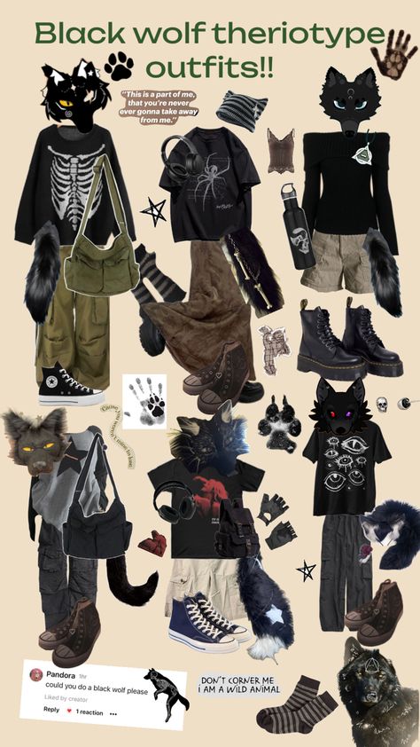 Black Wolf Therian, Wolf Therian, Grunge Cottagecore, Grunge Fits, Black Cat Aesthetic, Future Style, Emo Outfits, Black Wolf, Vibe Clothes