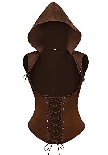 PRICES MAY VARY. Package Includes: Medieval Corset Vest with hood*1, classic black/brown in available, and the lace at the front and shoulders gives the corset height adjustability. Quality Material: This underbust bustier corset top is made of quality faux suede leather to show off your curves while providing great comfort. Size Recommend: We offer X-Small to 3X-Large size for you, please check what size you need according to our size chart before buying. Occasions: Steampunk style design can w Fairytale Dress Aesthetic, Medieval Corset, Coffee Brown Color, Pirate Dress, Brown Corset, Gothic Costume, Fair Outfits, Medieval Gothic, Corset Costumes