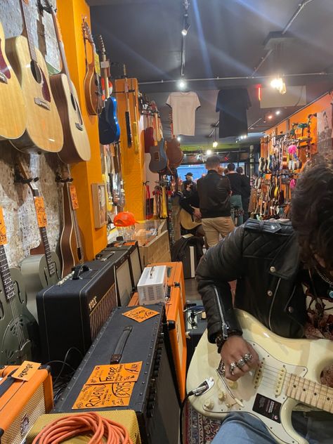 Guitar Shop Photoshoot, Instrument Shop Aesthetic, Guitar Shop Aesthetic, London Teen Aesthetic, Gibson Aesthetic, Acoustic Aesthetic, Guitar Aesthetics, Career Manifestation, Product Aesthetic