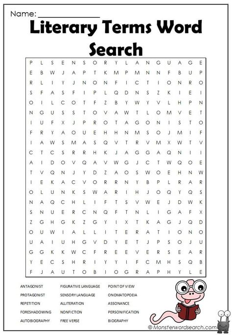 cool Literary Terms Word Search Library Worksheets, Library Competition, Substitute Teacher Tips, Book Puns, Middle School Literature, Free Word Search Puzzles, Famous Book Quotes, Free Printable Word Searches, Poetic Devices