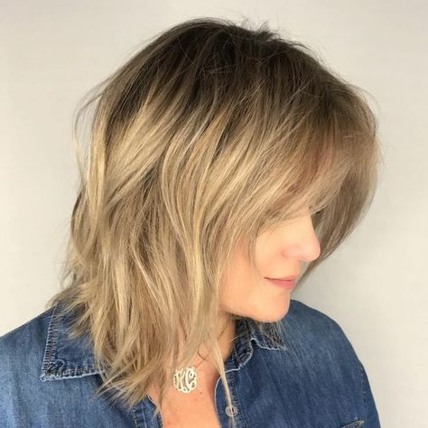 Blonde Shag with Shadow Roots Dark Blonde Bobs, Subtle Balayage, Medium Length Hairstyles, Tousled Hair, Hair Adviser, Lob Haircut, Medium Hairstyles, Haircuts For Fine Hair, Medium Hair Cuts