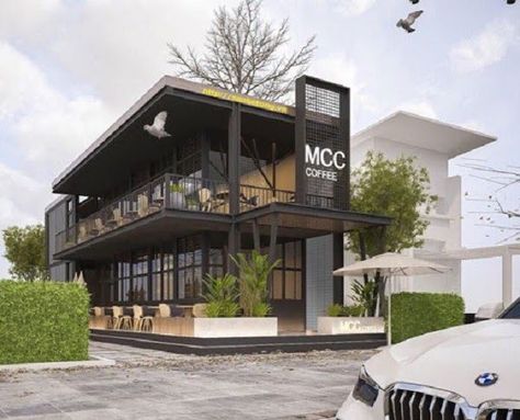 Restaurant Facade, Restaurant Exterior Design, Coffee House Design, Cafe Exterior, Steel Building Homes, Plaza Design, Modern Restaurant Design, Retail Facade, Commercial Design Exterior