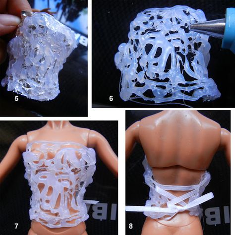 Hot Glue Dress, Hot Glue Fashion, Plastic Corset, Hot Glue Corset, Barbie Corset Pattern, Doll Corset, Colored Hot Glue, Corset Diy, Craft Foil