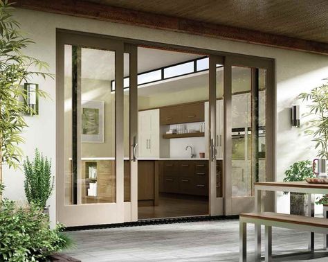 What is a Four Panel Replacement Patio Door | Door FAQs Doors Exterior Patio, Large Patio Doors, Glass Doors Exterior, Double Sliding Patio Doors, Sliding French Doors Patio, Replacement Patio Doors, Glass Wall Systems, Sliding Doors Exterior, Sliding French Doors