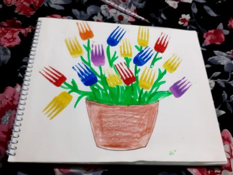 Fork Painting/ Activity for kids Fork Printing Activity, Fork Printing, Foundation Classroom, Fork Painting For Kids, Painting Activity For Kids, Fork Painting, Plastic Spoon Art, Color Art Lessons, Spring Break Camping