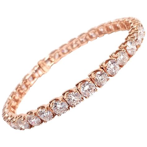 18.00 Carat Round Diamond 18 Karat Rose Gold Four Claw Line Tennis Bracelet Collares Aesthetic, Rose Gold Bracelet Set, Of White Color, Rose Gold Cuff Bracelet, Diamond Bracelet Design, Bracelet Tennis, Heritage Jewellery, Claw Setting, Diamond Tennis Bracelet