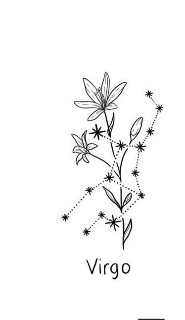 Arm Tattoos For Women Unique With Meaning, Virgo Constellation Tattoo Flowers, Virgo Tattoo Flower, Virgo Tattoo Aesthetic, Astrology Tattoo Virgo, Virgo Star Constellation Tattoo, Virgo Horoscope Tattoo, Virgo Aesthetic Tattoo, Flower Star Tattoo