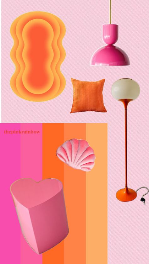 Pink and orange funky home decor, heart shaped stool, bubble lamp Orange Home Aesthetic, Bubble Aesthetic, Bubble Lamp, Funky Home, Orange Home, Aesthetic Home Decor, Funky Home Decor, Home Aesthetic, Aesthetic Home