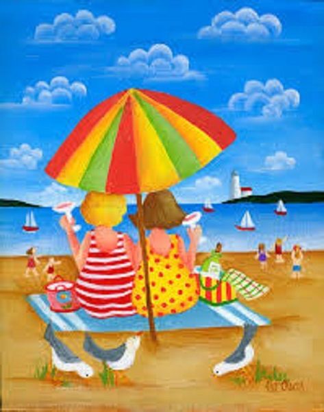 Beach Umbrella Art, Celebrate Each New Day, Whimsy Art, Beach People, Friend Painting, Seaside Art, Painting Beach, Beach Shop, Beach Time