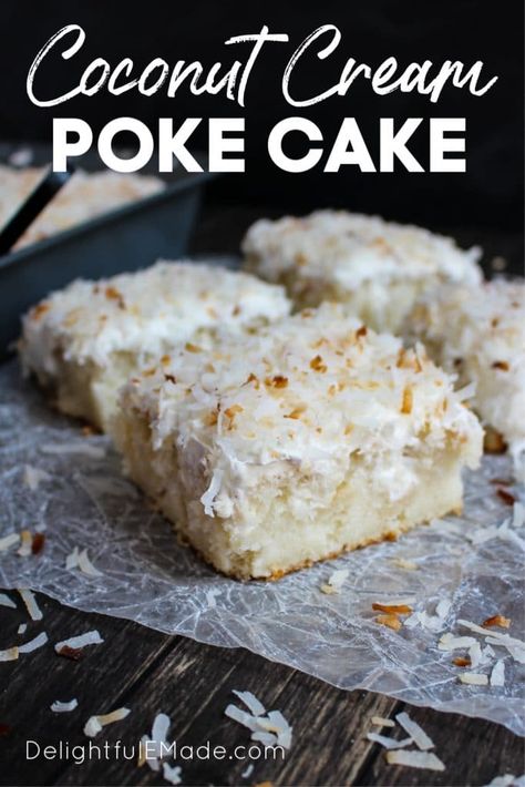 Coconut Poke Cake Recipe, Coconut Cream Poke Cake, Coconut Poke Cake, Cream Poke Cake, Coconut Poke Cakes, Coconut Cream Cake, Poke Cake Recipe, Coconut Cake Recipe, Coconut Desserts