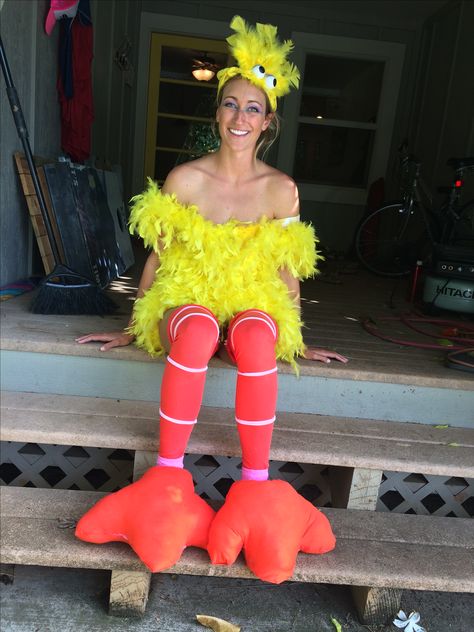 Mayzie La Bird Costume, Diy Chicken Costume Women, Diy Big Bird Costume, Bird Costume Women, Animal Costumes Women Diy, Adult Chicken Costume, Diy Bird Costume, Animal Costumes Women, Big Bird Costume