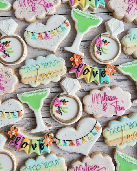 Fiesta Bridal Shower Cookies 🪅 love these colors! This set was fun to create #customcookies #customsugarcookies #cookies #sugarcookies #royalicingcookies #royalicing #royalicingart #sugarcookieart #sugarcookieartist #sugarcookiedecorator #sugarcookiedesigns #bridalshowercookies #fiesta #fiestabridalshower #fiestatheme #bridetobe #bridalshower #tacoboutlove #margarita #cottagebakery #njsmallbusiness #njbaker #njcookies Mexican Cookies Decorated, Fiesta Bridal Shower Cookies, Fiesta Cookies, Bachelorette Party Cookies, Final Fiesta Bachelorette Party, Final Fiesta Bachelorette, Fiesta Bachelorette Party, Mexican Cookies, Cookies Love