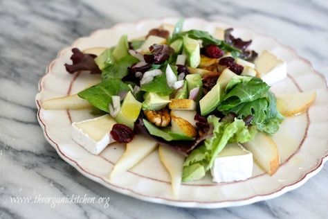 Keeping it green till Saint Paddy's Day! This gorgeous salad was inspired by a salad I had in Sundance Utah when we were at the film festival. Although I have to say my version is better...well I guess I didn't have to say it, but I did anyway. Greens set atop an arrangement of Brie and pears, a Brie Salad, Pear And Brie, A Bountiful Kitchen, Bountiful Kitchen, Champagne Vinaigrette, Champagne Vinegar, Pear Salad, Organic Kitchen, Vinaigrette Recipes