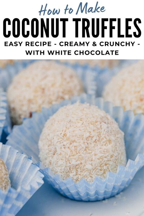 Embrace the festive season with a batch of irresistible coconut truffles. Crafted from luscious white chocolate, unsweetened shredded coconut, velvety coconut cream, and a generous sprinkle of chopped nuts, these delightful treats are a symphony of flavors and textures. Their satisfying crunch and creamy interior make them the ultimate indulgence for the holidays. Share the joy by gifting these homemade treasures to your loved ones this Christmas. Chocolate Balls Recipe, Truffle Recipe Christmas, Truffle Recipe Easy, White Chocolate Coconut, White Chocolate Desserts, Coconut Truffles, Christmas Eats, Homemade Truffles, Christmas Truffles