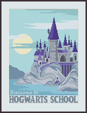 School Cross Stitch, Travel Cross Stitch, Harry Potter Cross Stitch Pattern, Cross Stitch Harry Potter, Celtic Cross Stitch, Cross Stitch Pictures, Diy Cross Stitch, Cross Stitch Fabric, Modern Cross Stitch Patterns