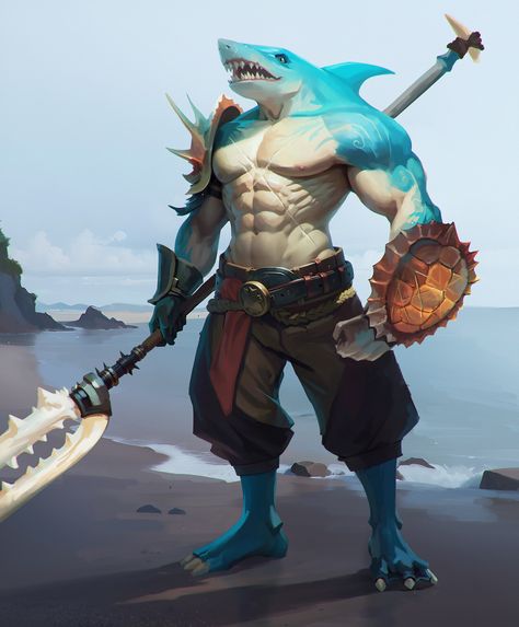 ArtStation - Shark Warrior Dnd Sharkfolk, Shark Man Art, Were Shark, Anthro Shark, Shark Character Design, Shark Warrior, Water Warrior, Water Kingdom, Pathfinder Character