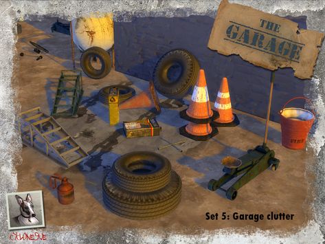 Sims 4 Clutter Cc, Garage Clutter, Sims 4 Stories, Post Soviet, Garage Furniture, Mod Furniture, Sims 4 Clutter, Cc Mods, Sims Ideas